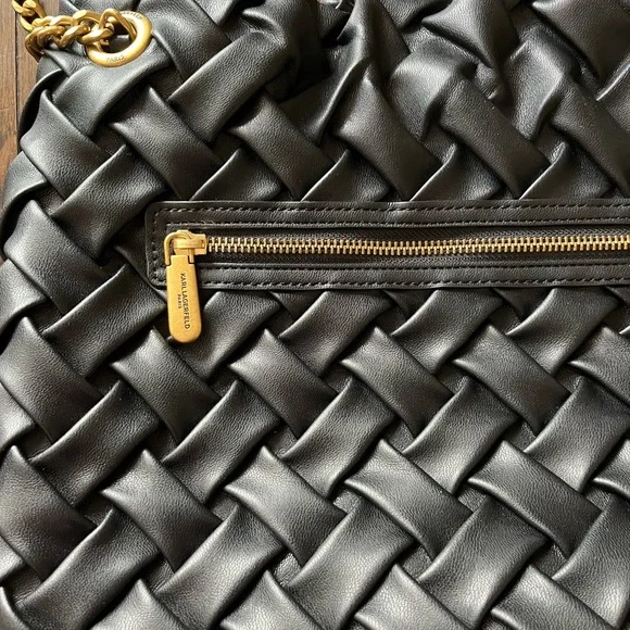 Karl Lagerfeld PARIS Tote Elegant Black Woven Handbag - Picture 6 of 8